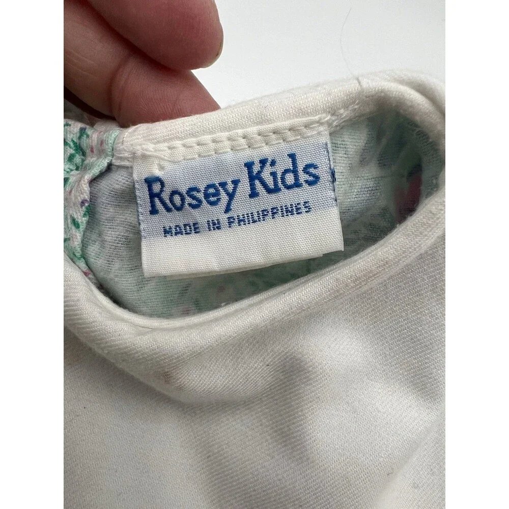 Vintage Rosey Kids Smocked Bishop Dress Girl 3T Blue Floral Embroidery